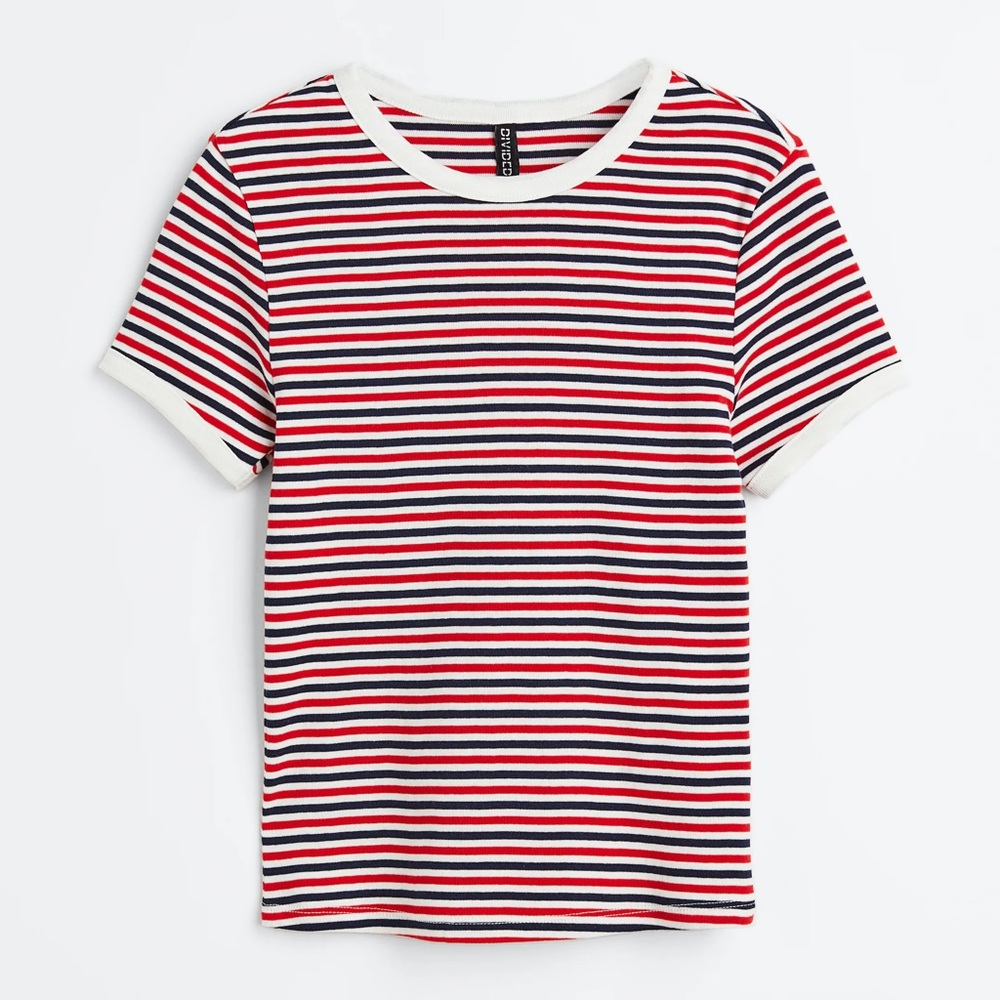 H&M DIVIDED Red, White & Blue Striped Cotton T-shirt